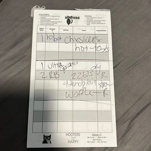 Hooters Order Notepad